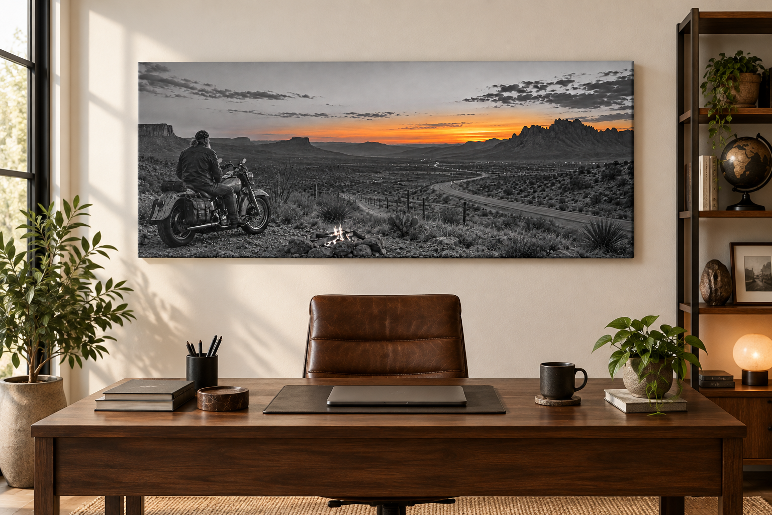 Lone Biker · West Texas canvas in a home office