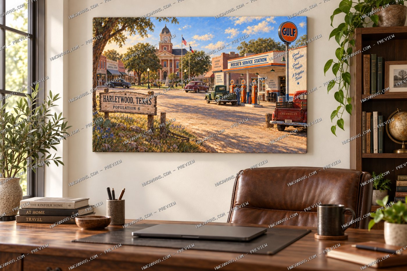 Population Six Service Station canvas in a home office