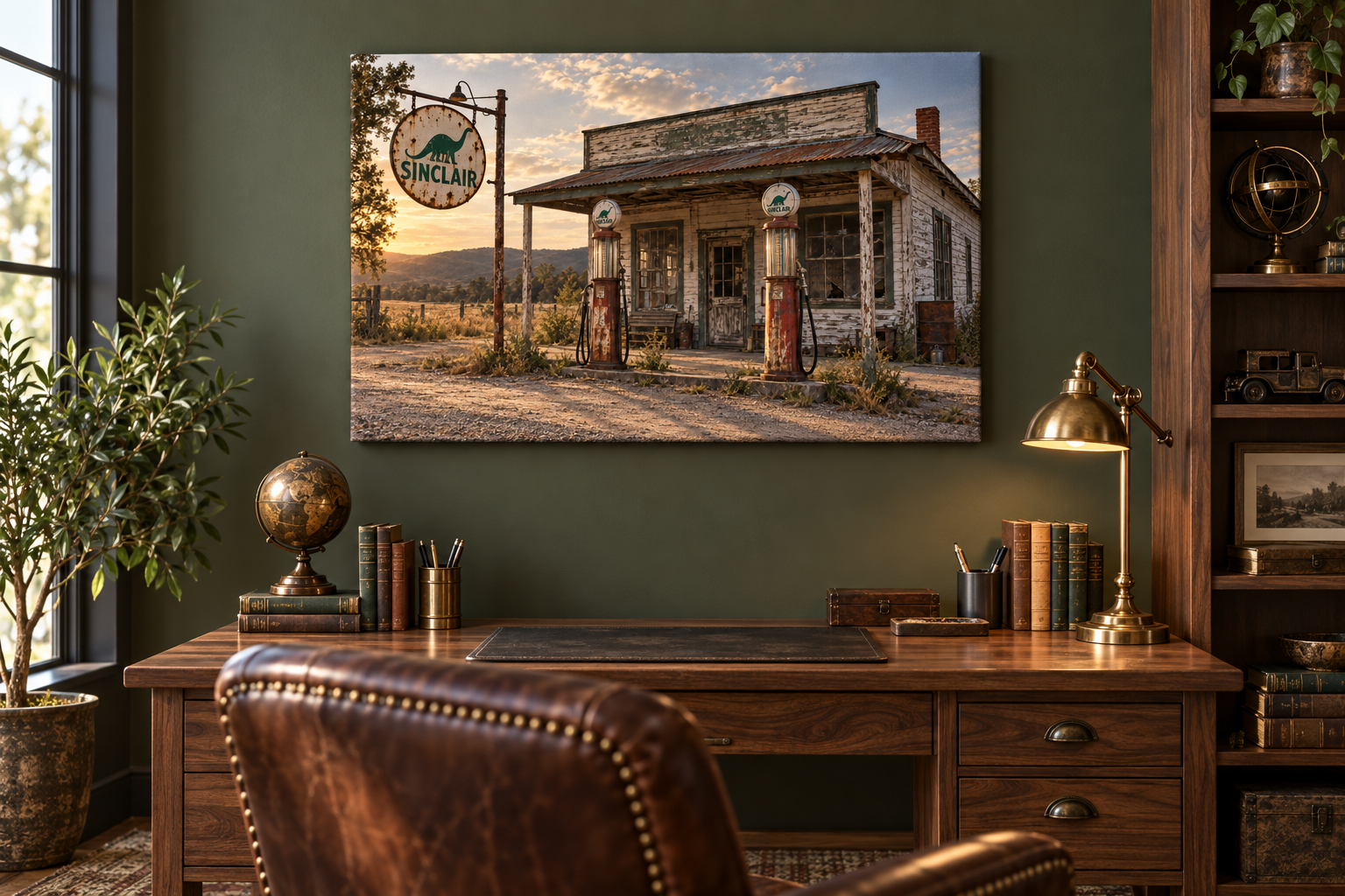 Sinclair Service Station canvas in a home office